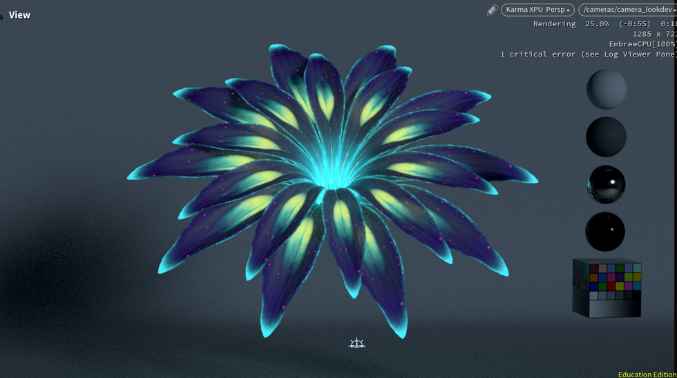 Hero flower look dev on dark lighting