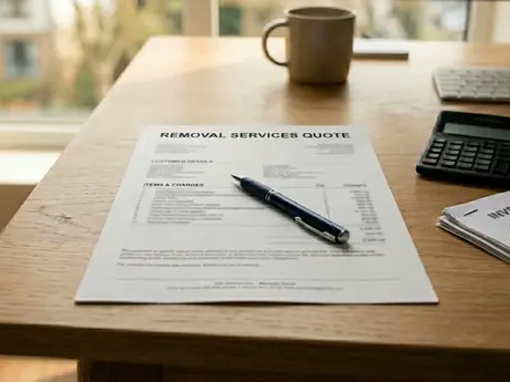 A removal services quote on an office desk, helping a homeowner with choosing a removal company