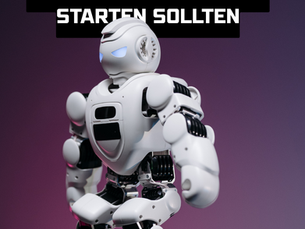 Roboter vor einem Schriftzug