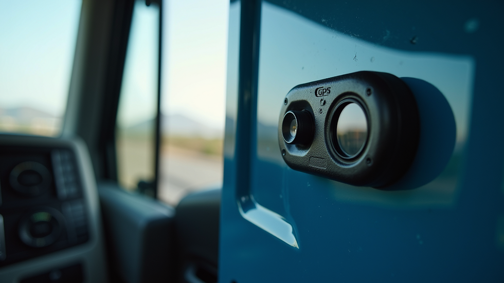 Close-up view of a GPS tracking device installed in a heavy freight truck
