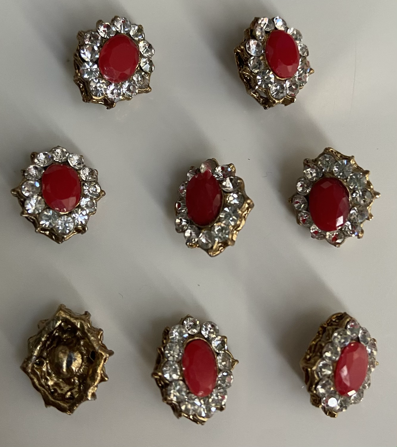 Red Orange Crystal Stone With Silver Diamanté Button