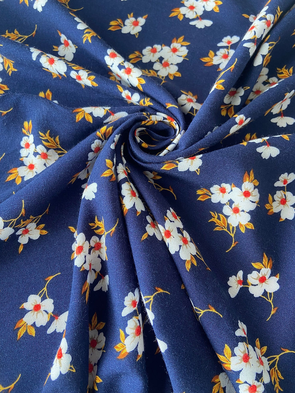 Navy With White & Red Toned Flowers 100% Woven Viscose