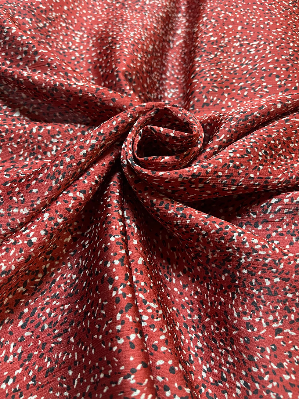 Rust Maroon With Black Leopard Italian Designer Silky Crinkle Satin