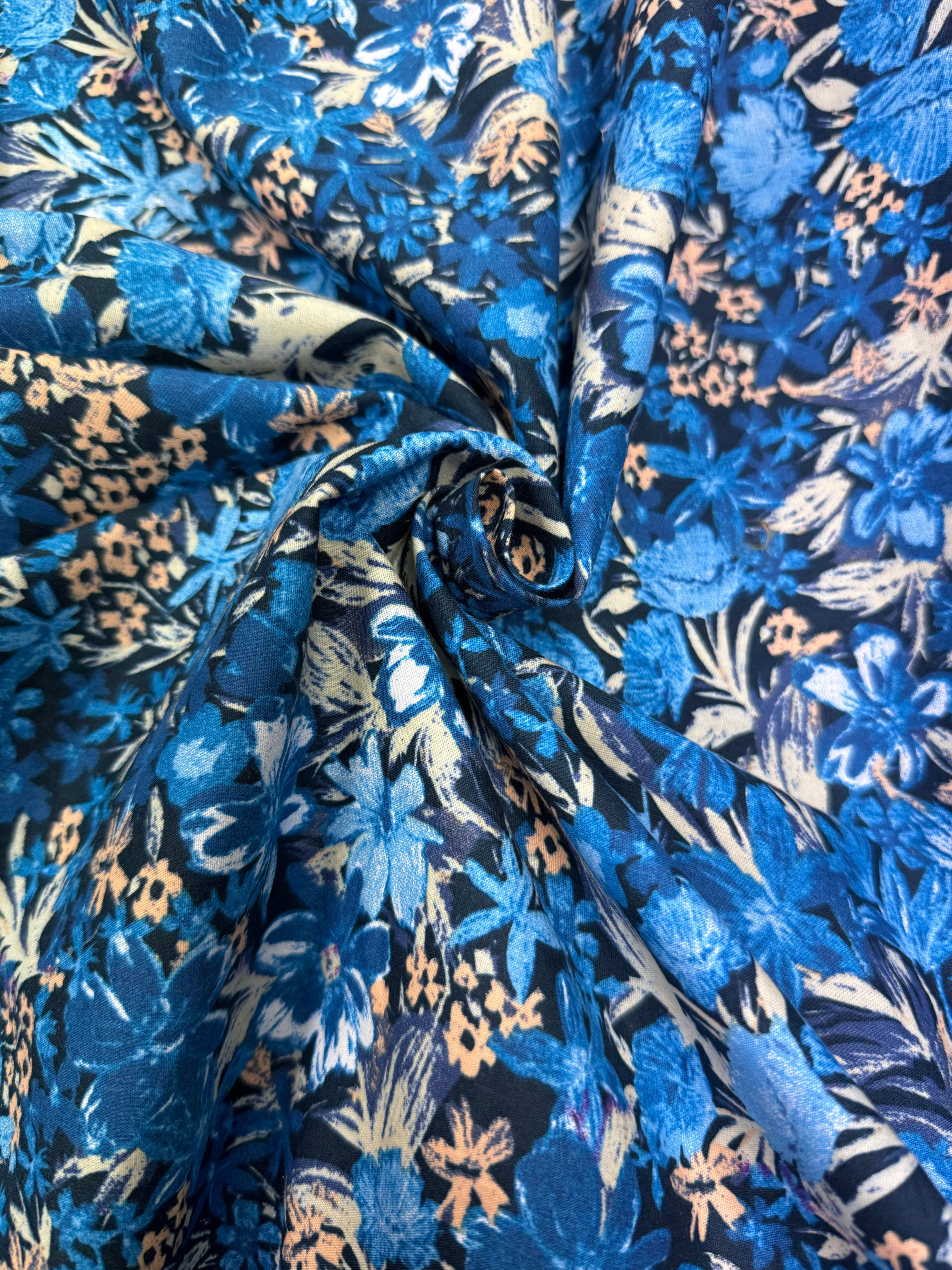 Blue Digital Floral Printed 100% Cotton
