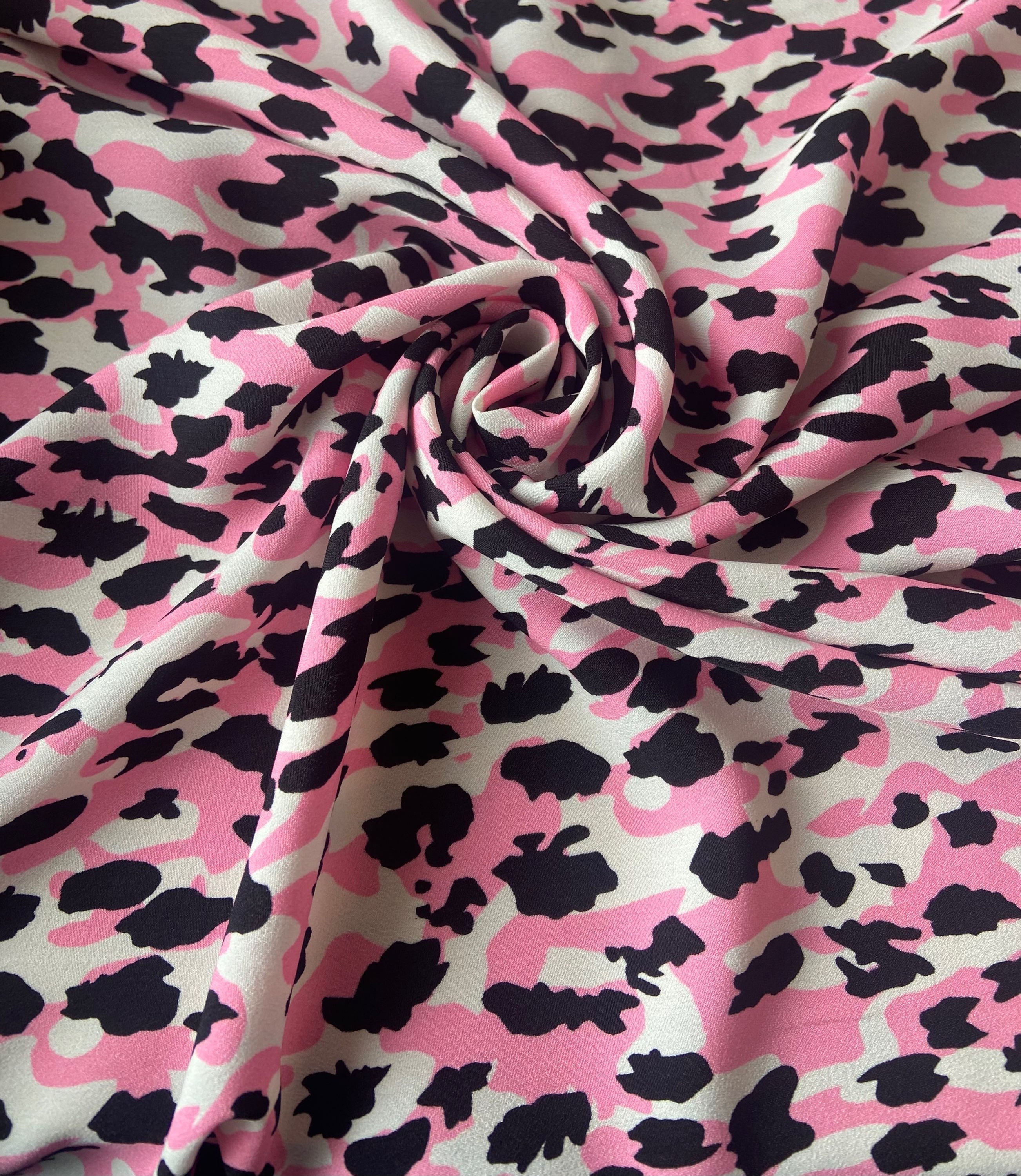 Soft Pink Toned Animal Style Printed Crepe De Chine