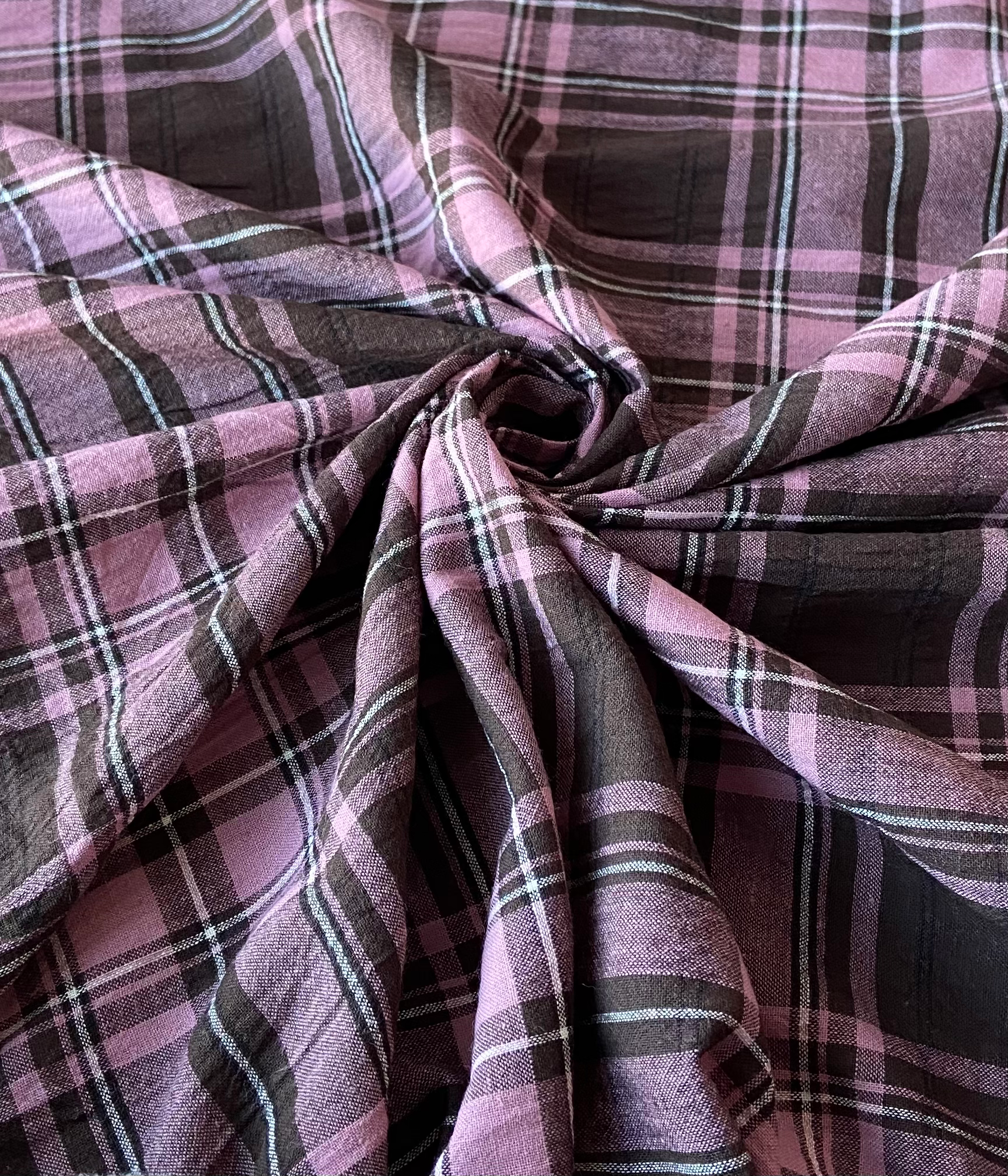 Dusty Pink & Brown Tartan Check Brushed Viscose