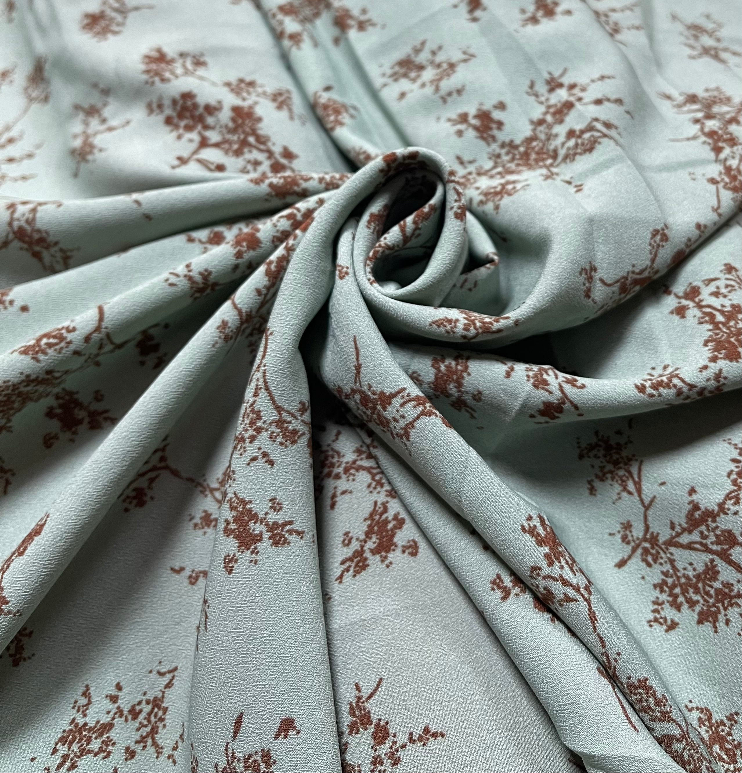 Duck Egg With Copper Gold Floral Print Viscose Crepe