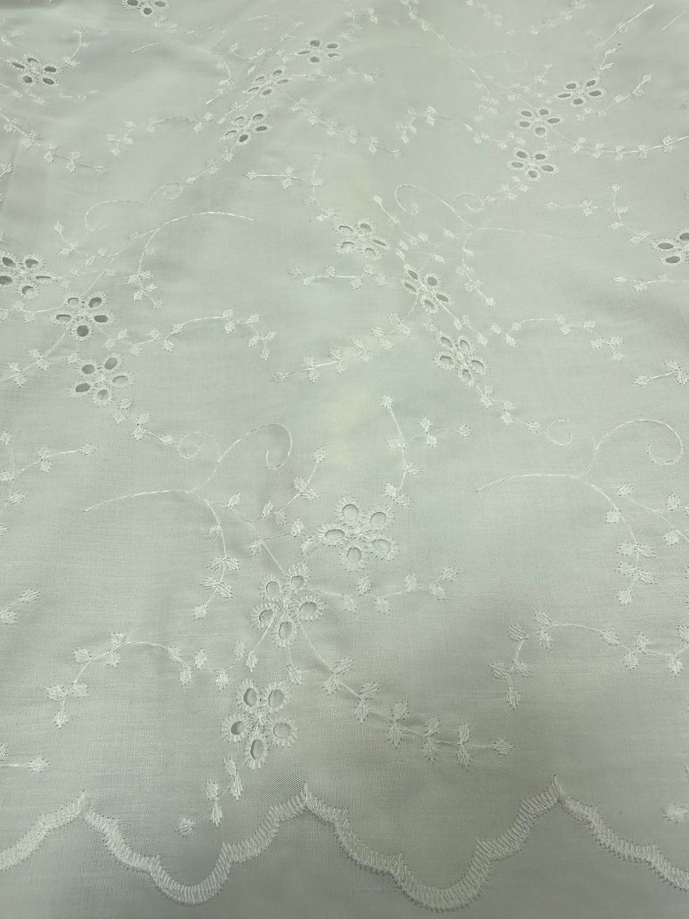 Thumbnail: Off White With Flowers Embroidered Broderie Anglaise PolyCotton