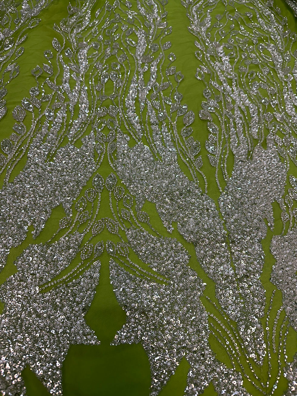 Thumbnail: Lime Green Beaded, Pearl & Sequined Designer Courture Lace