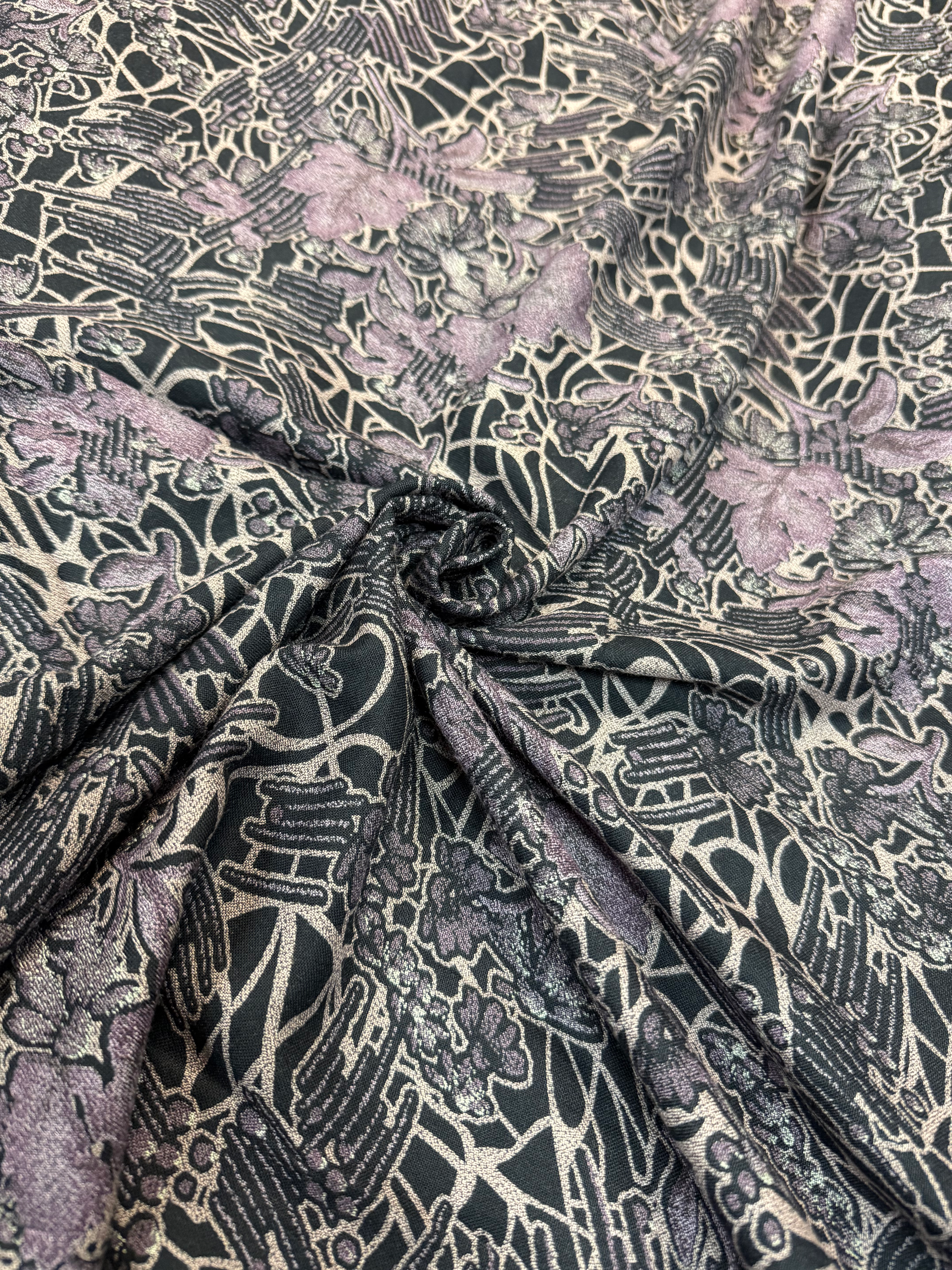 Purple Plum Abstract Damask Printed Marina Wool Alpine Mix