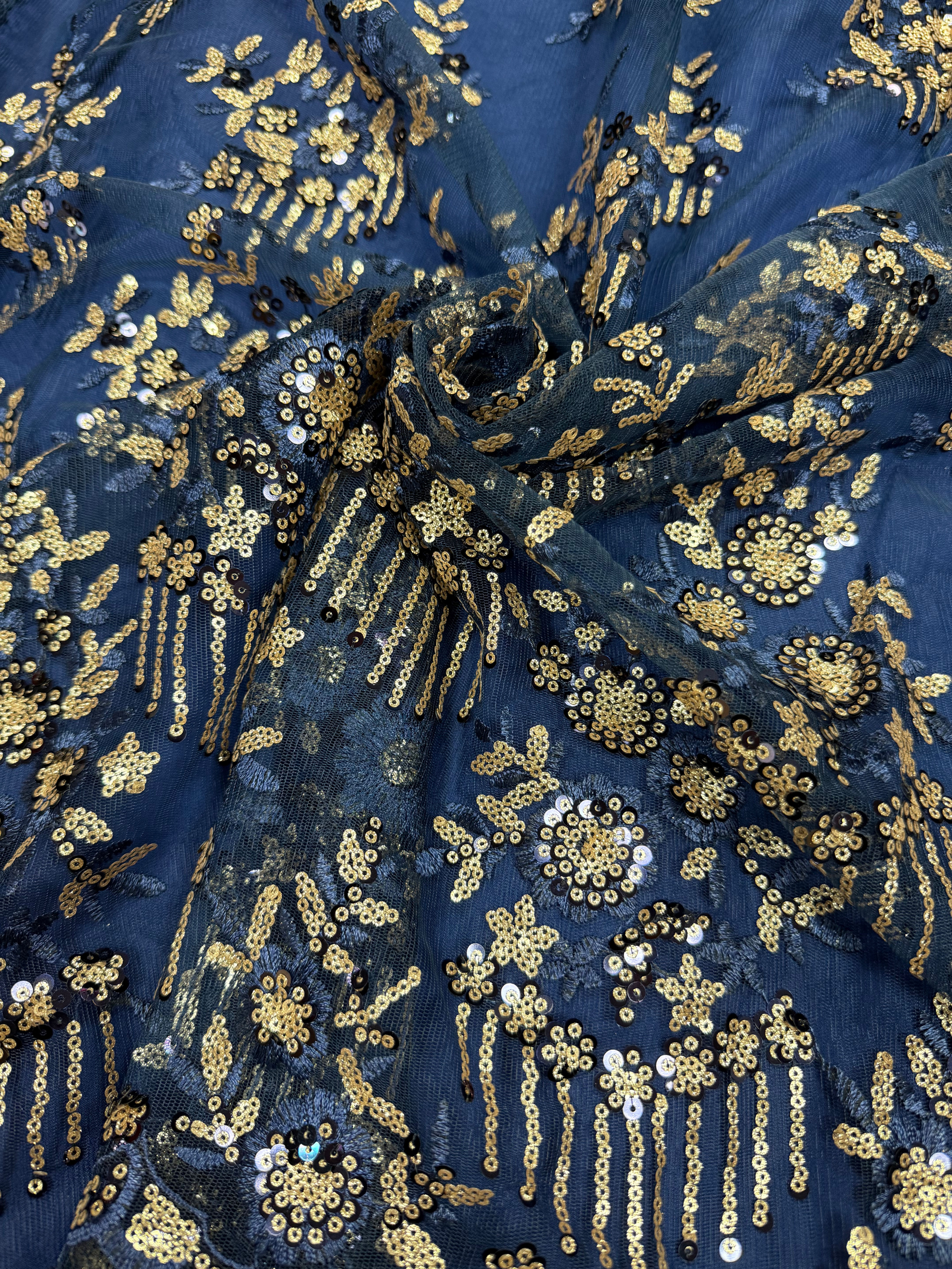 Blue Grey Luxurious Sequin Embroidered Designer Lace