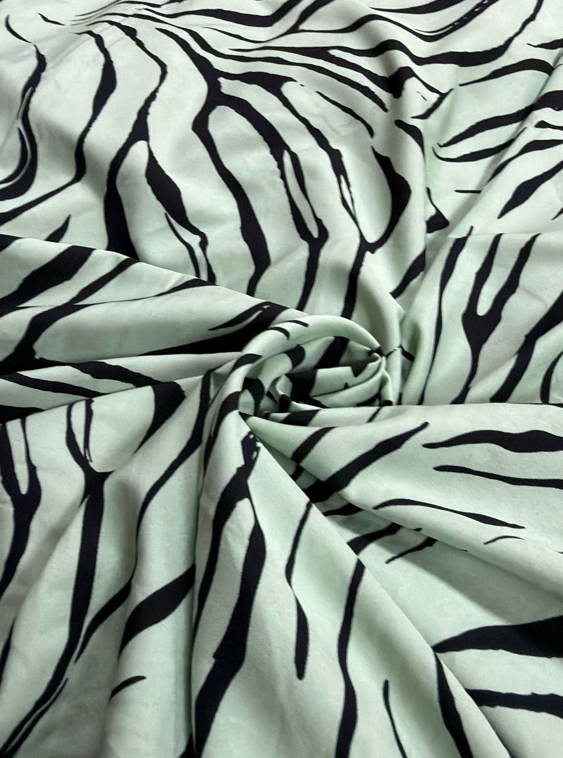 Mint Luxurious Black Zebra Printed Poly Smooth Crepe