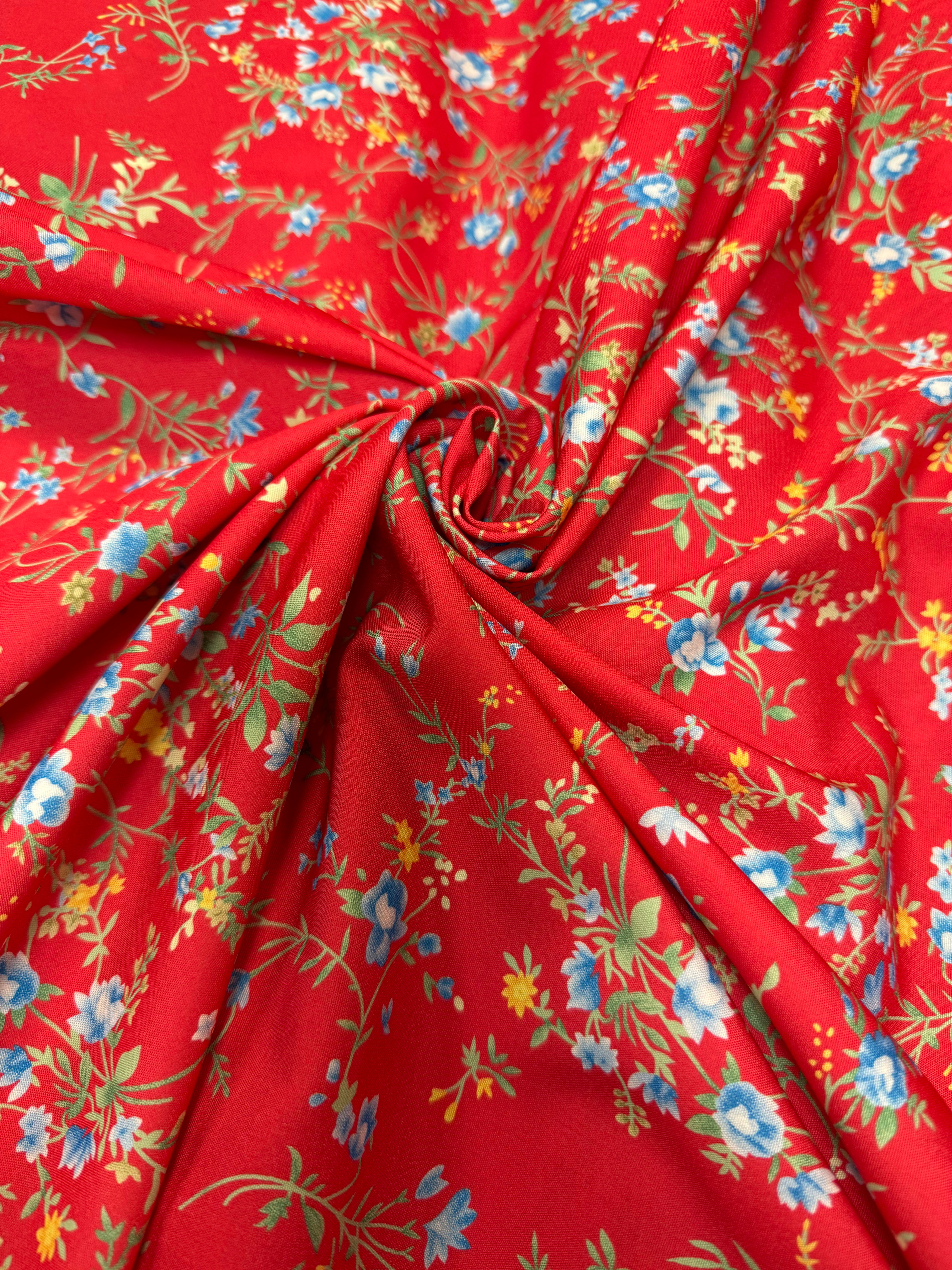 Tomato Red With Digital Floral Printed Viscose Crepe