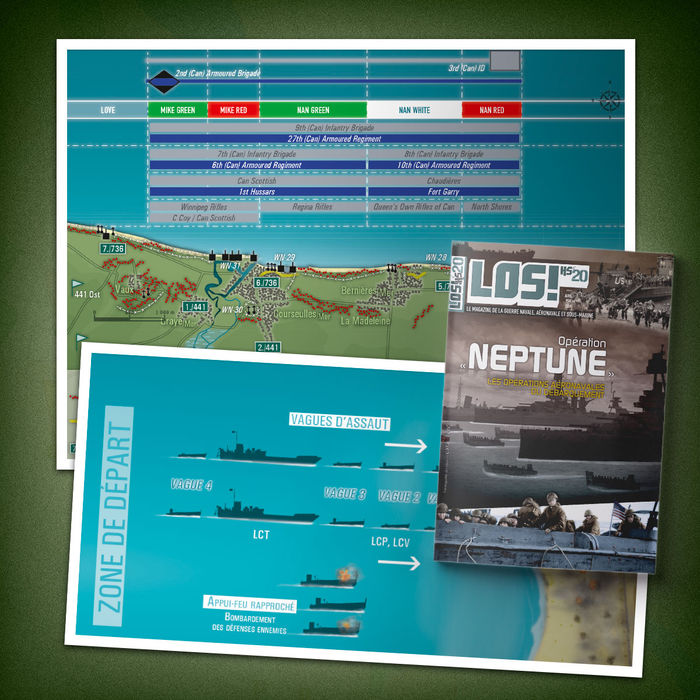 Cartes pour la partie navale du débarquement de Normandie, baptisée "Opération Neptune", parue dans le magazine LOS!.