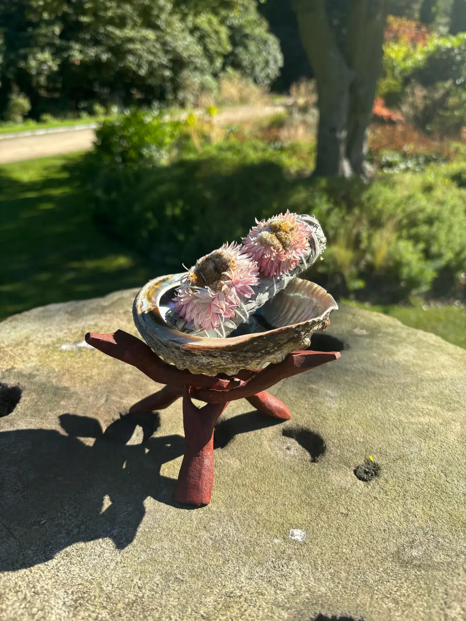 Organic White Sage Smudge Stick with Pink Sunflower - Hand Harvested 4"