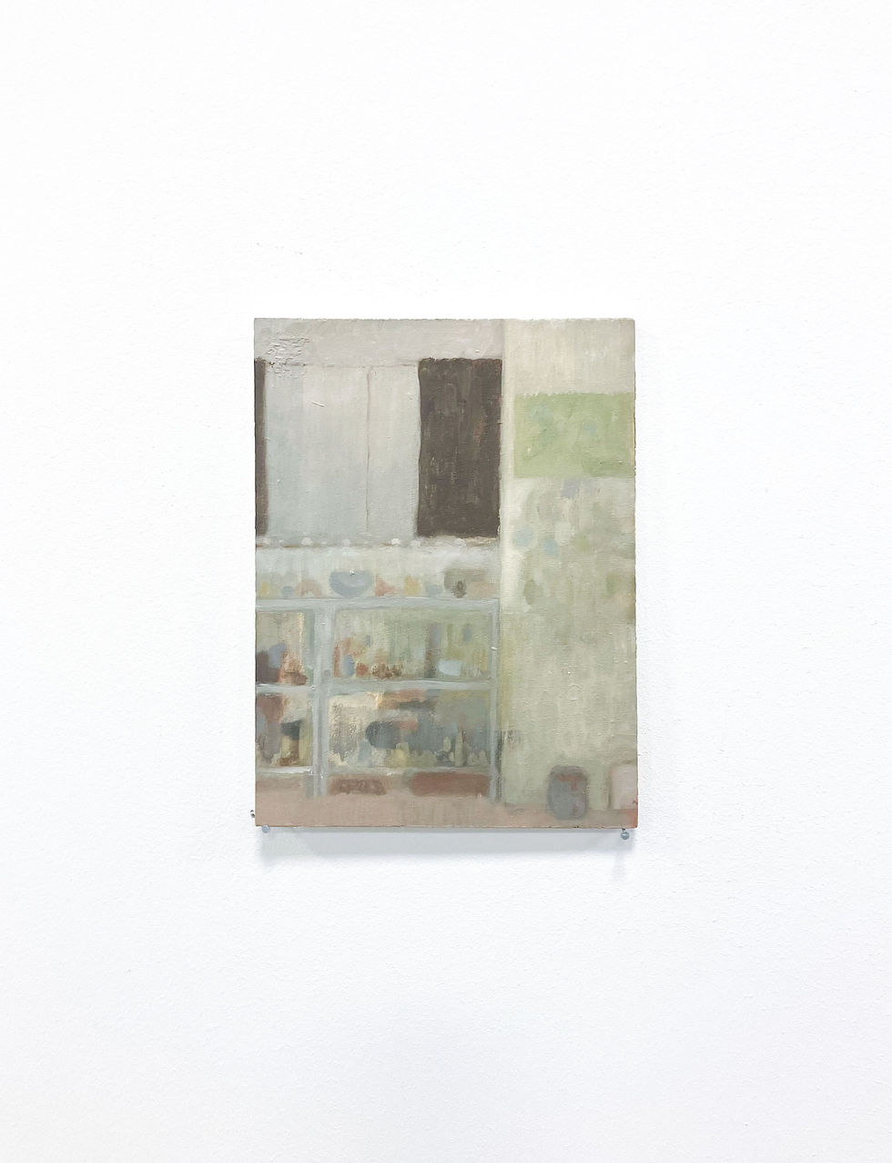 at the end of the futon, 2026, oil and graphite on wood, 20 x 15cm