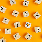 Concept of to find a creative idea or problem solving. Question mark and light bulb icons