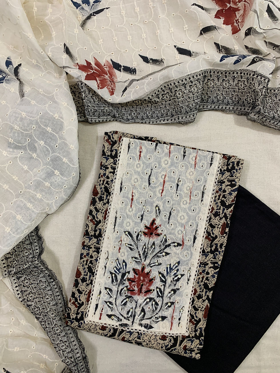 Kalamkari Cotton Suit Set (Black)