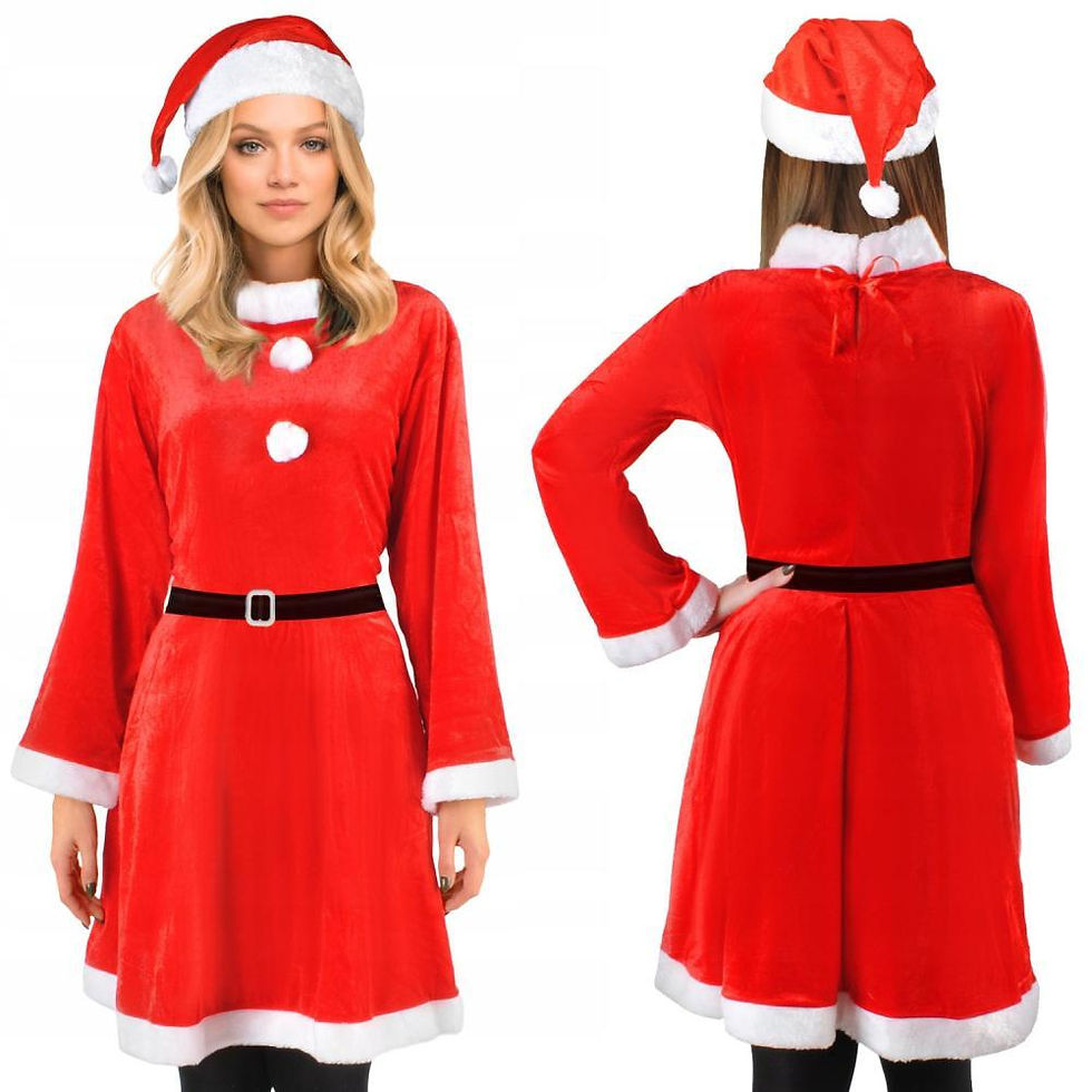 Costum de Craciunita tip Rochita cu Caciula si Curea, Material Moale tip Velur C