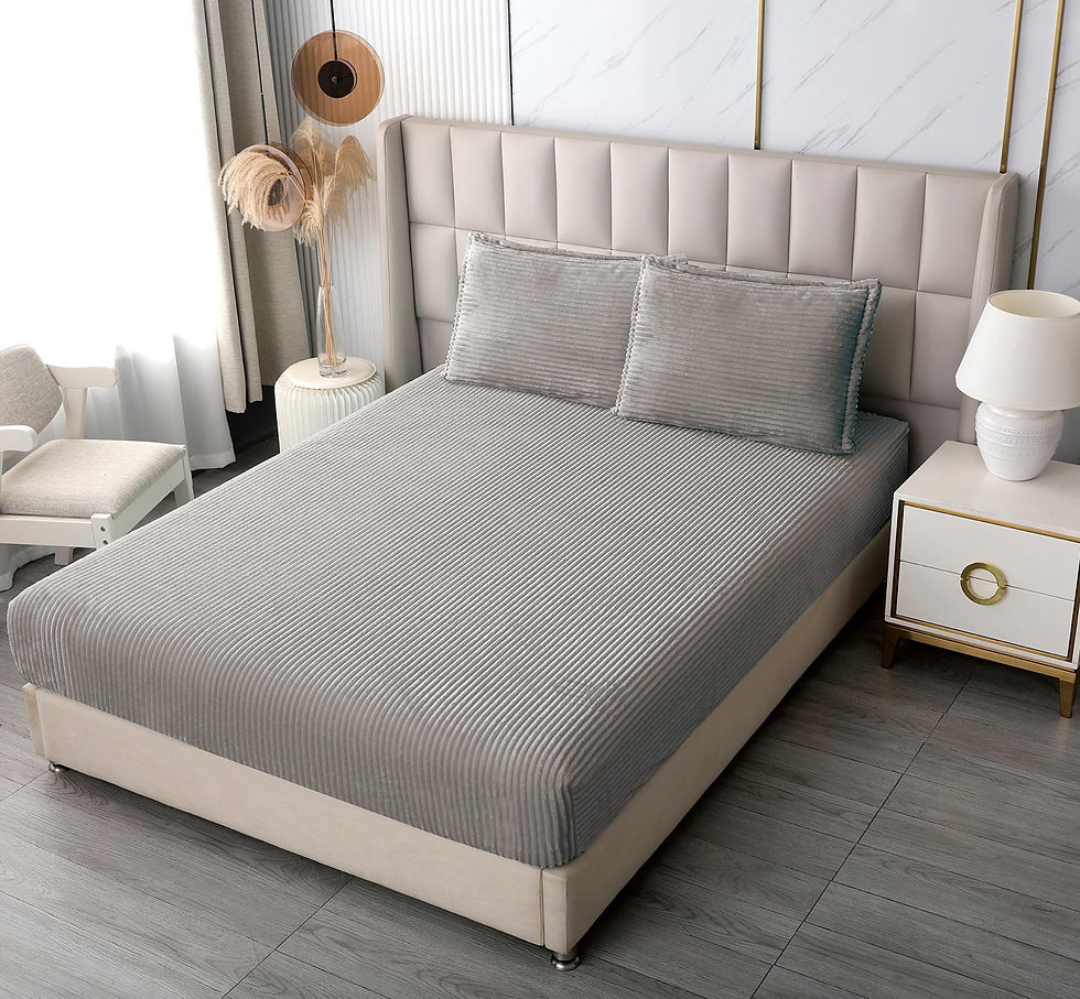 Miniatură: Husa de pat si 2 fete de perna, Catifea, Topper Matlasat, 180x200cm