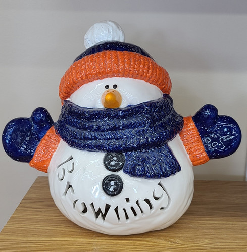 Personalized Light-up Ceramic Snuggles the Snowman | AOFfoxvalley2019