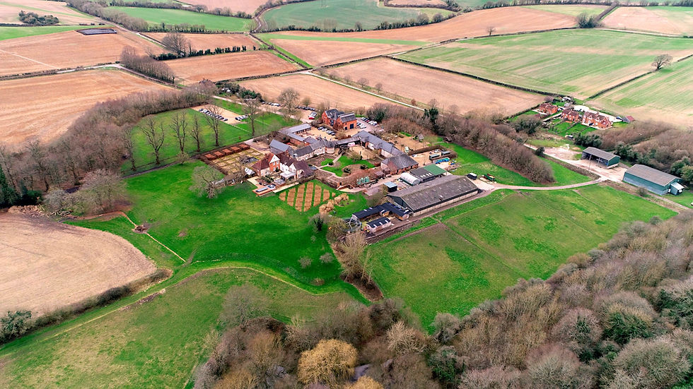 Drone shot of Bury Court Barn wedding venue