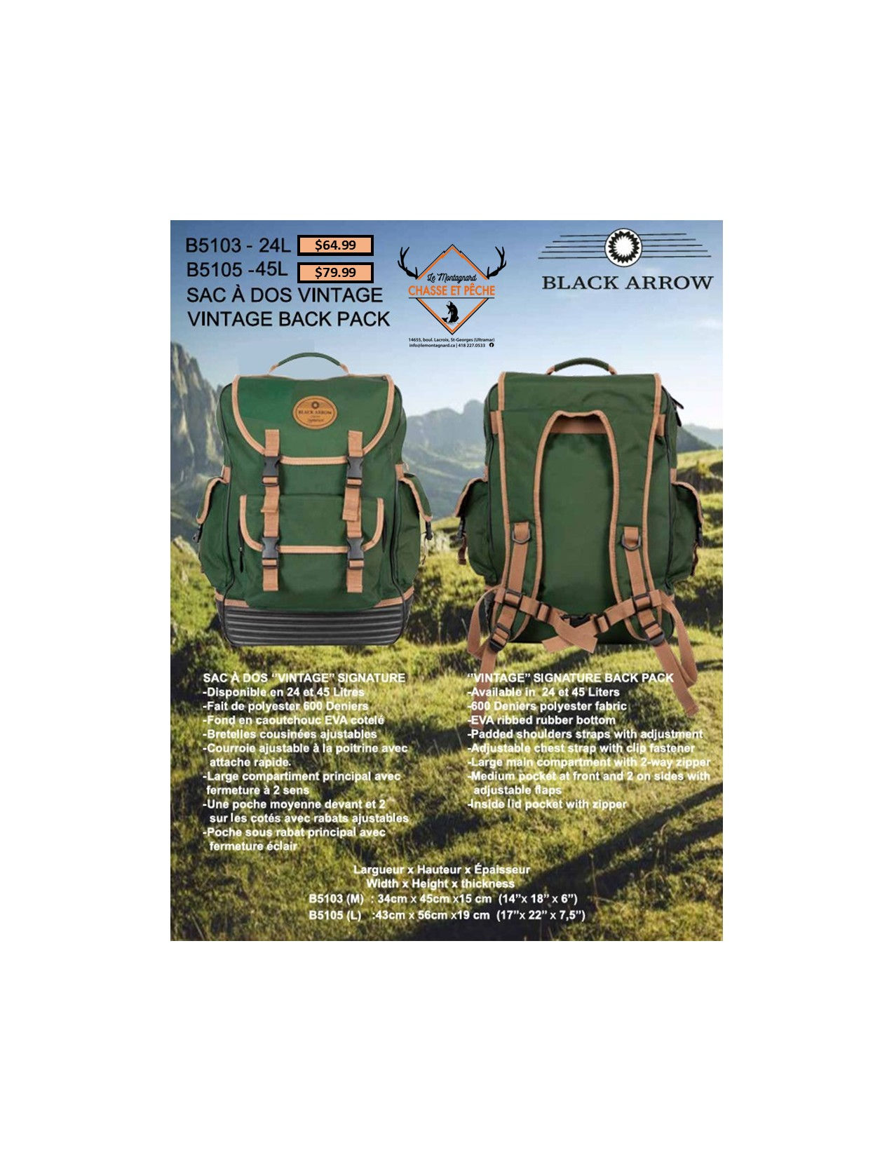 BLACK ARROW SAC A DOS  24L ET 45L VERT