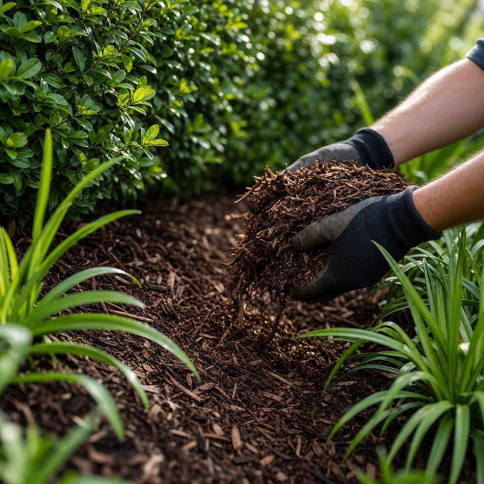 Fresh mulch being applied to garden beds during spring preparation in Sydney