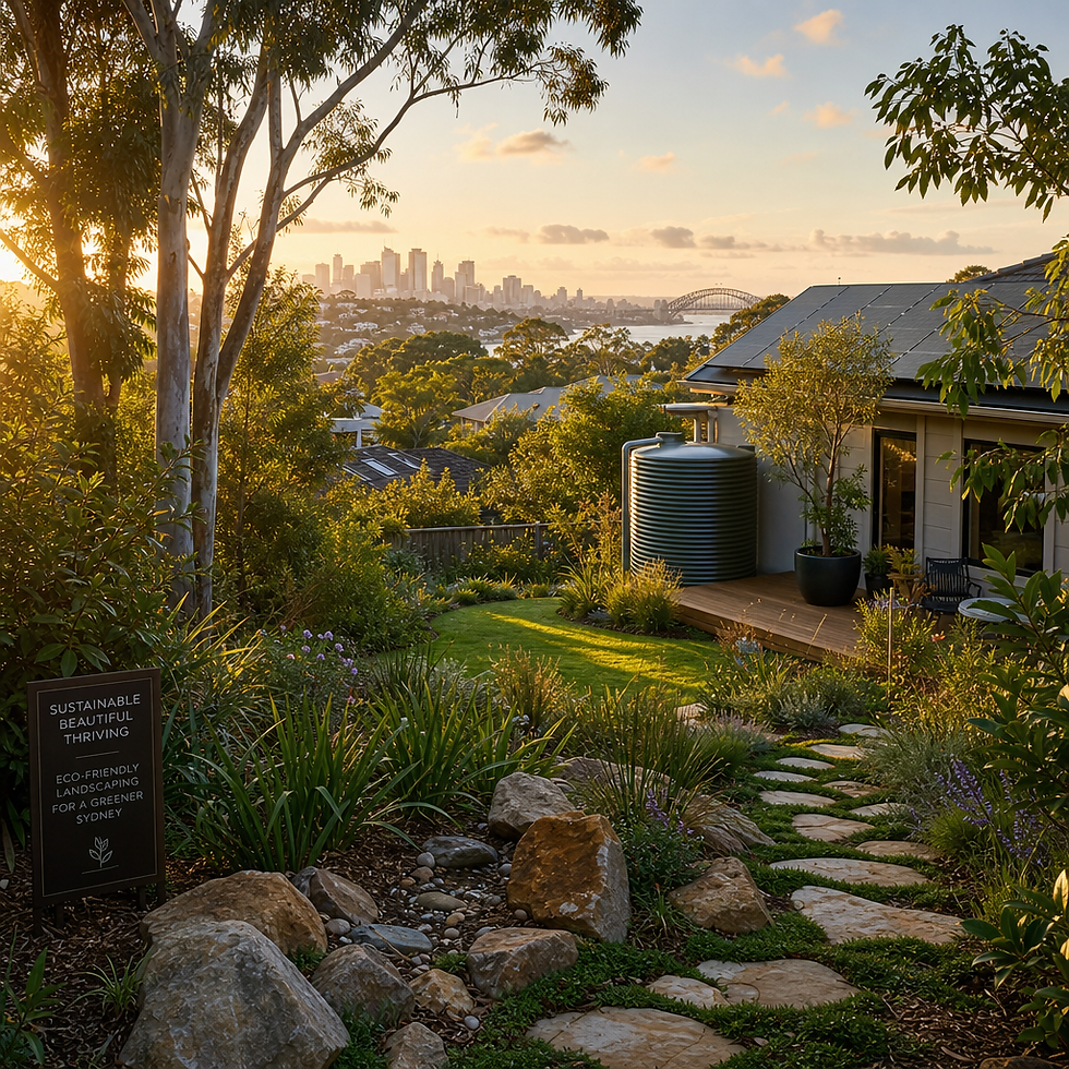Lush suburban Sydney garden with mature trees and native plantings