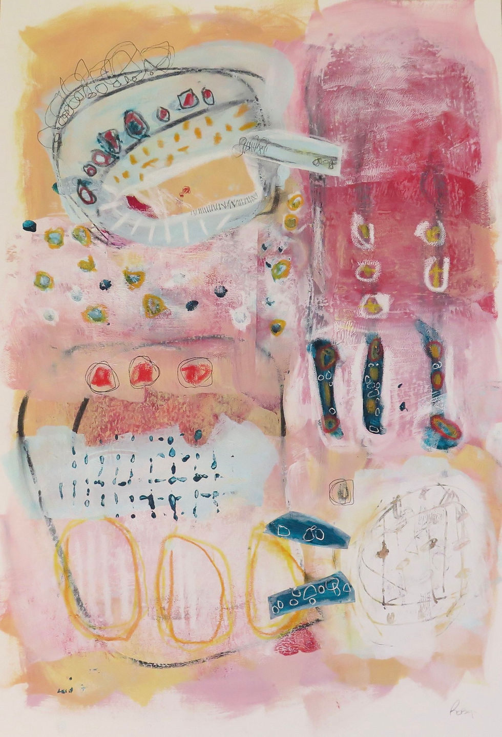 Art abstrait papier Le scaphandre par l'artiste peintre canadienne Kathleen Roby