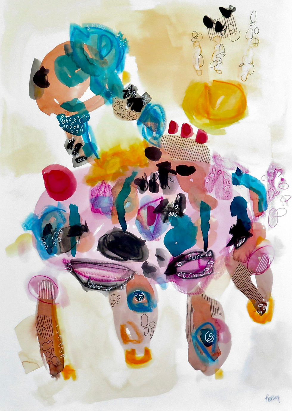 Art abstrait papier Don Quichotte par l'artiste peintre canadienne Kathleen Roby