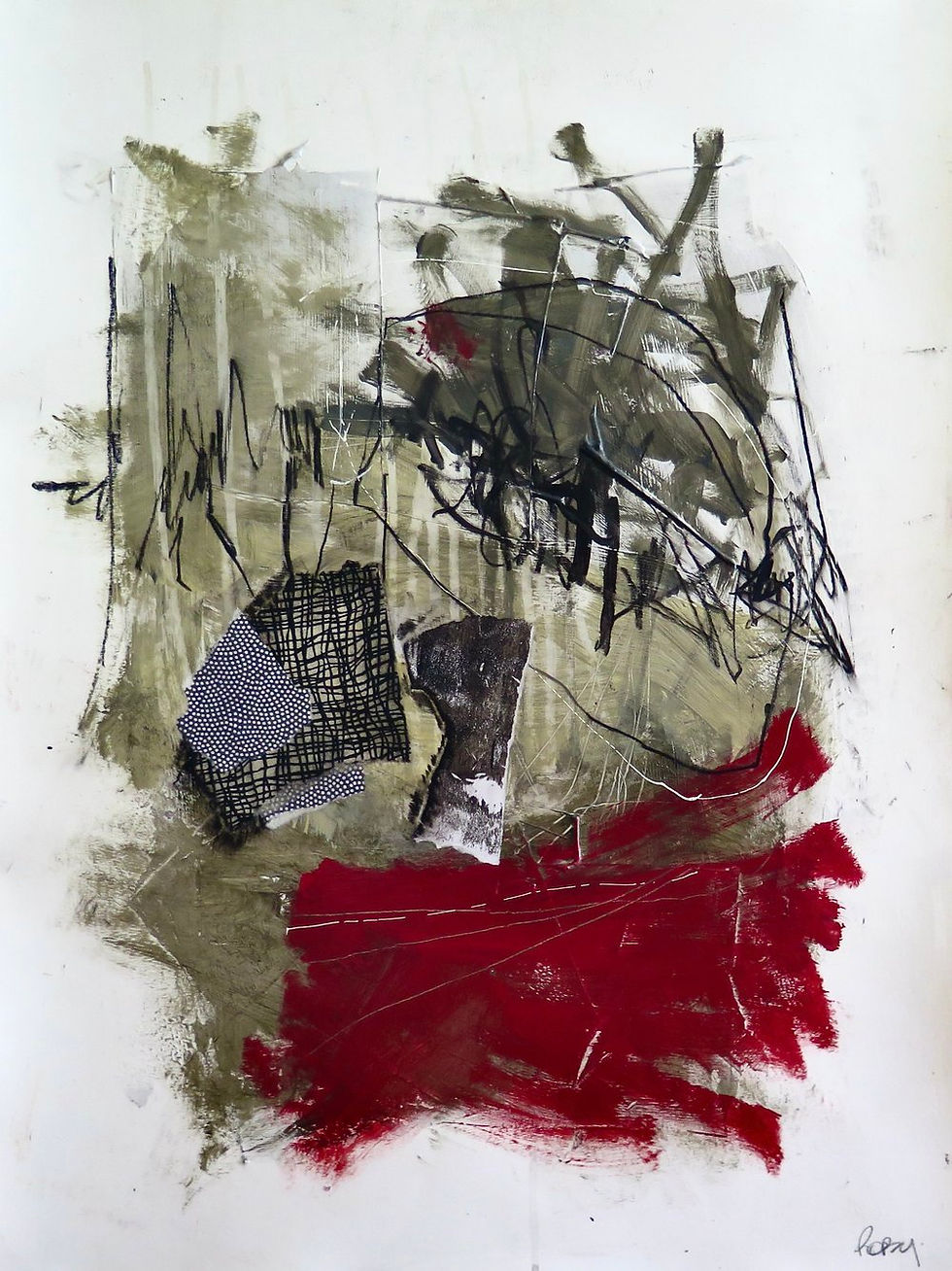 Art abstrait papier La petite hermine par l'artiste peintre canadienne Kathleen Roby
