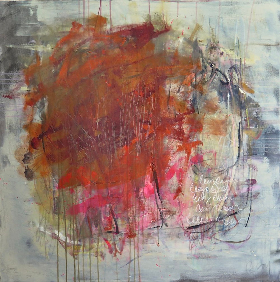 Art abstrait moyen format La face cachée du soleil par l'artiste peintre canadienne Kathleen Roby