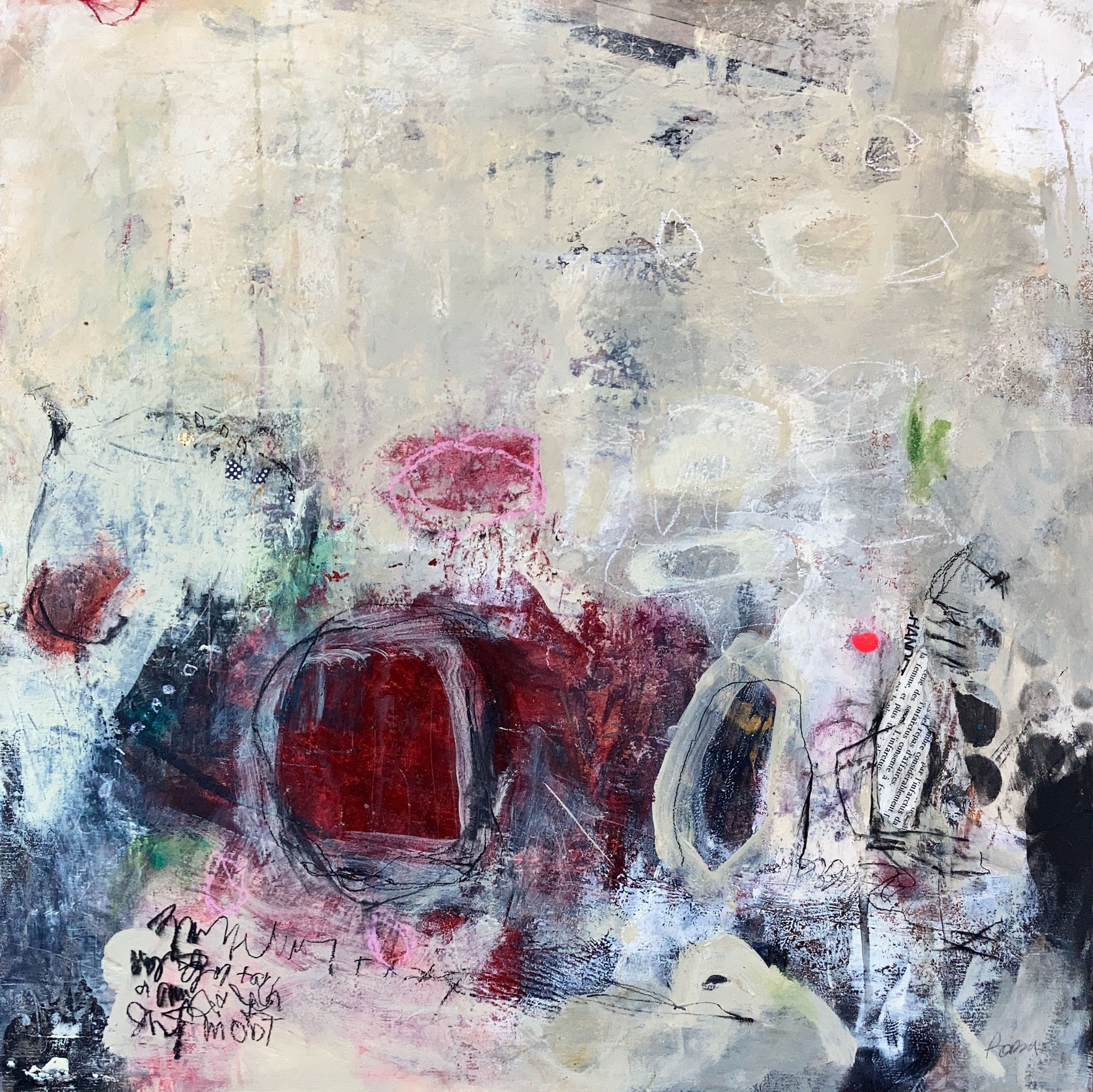 Art abstrait petit format Cheval de Troie par l'artiste peintre canadienne Kathleen Roby