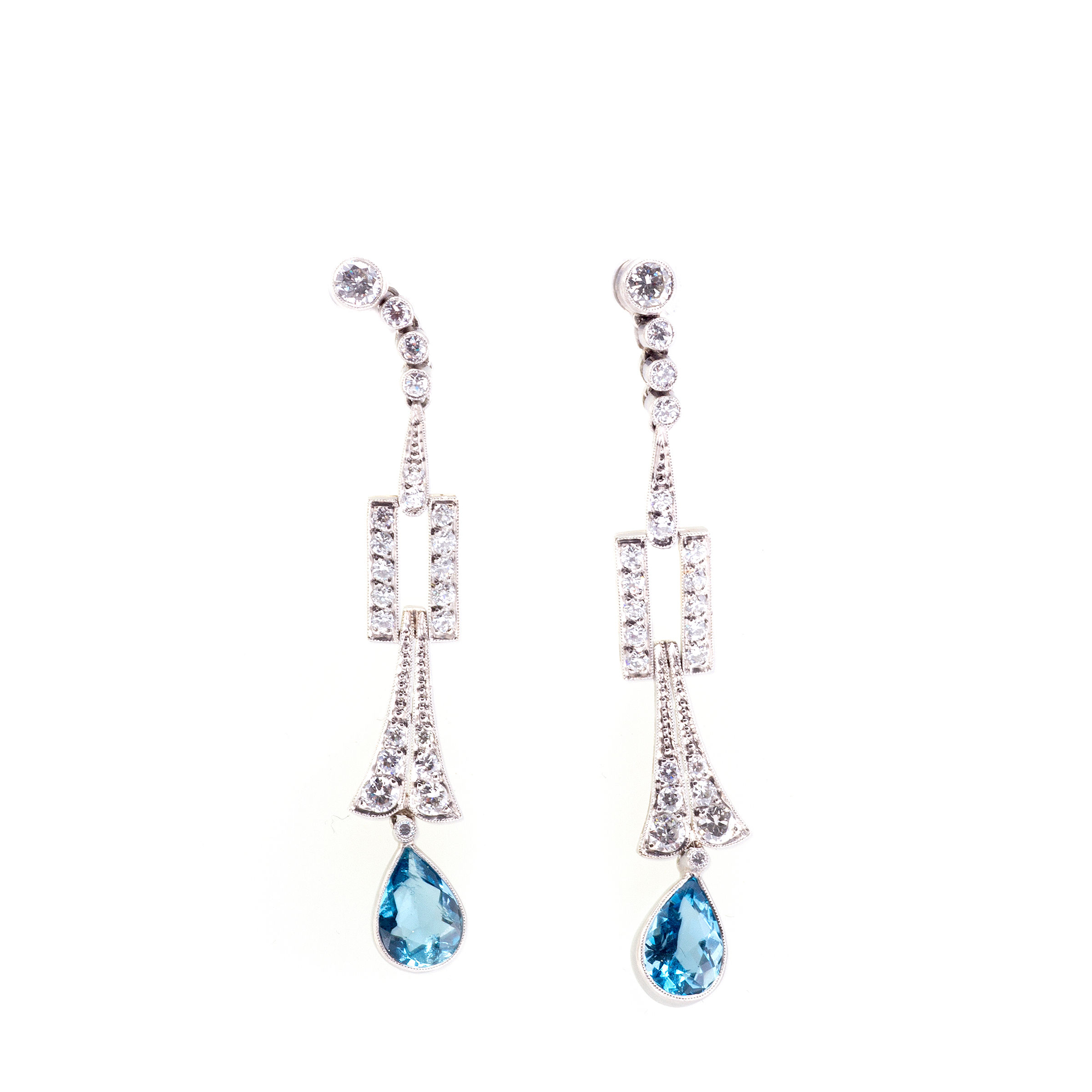 Platinum Diamond Aquamarine Earrings