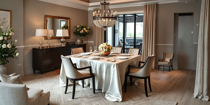 luxury custom table covering in a dining room at home