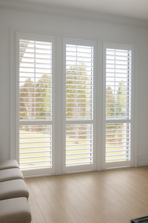 10-inch custom interior shutters installed by Mill End Shops providing privacy and light control