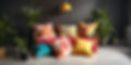 bright and colorful custom pillows and cushions laying around