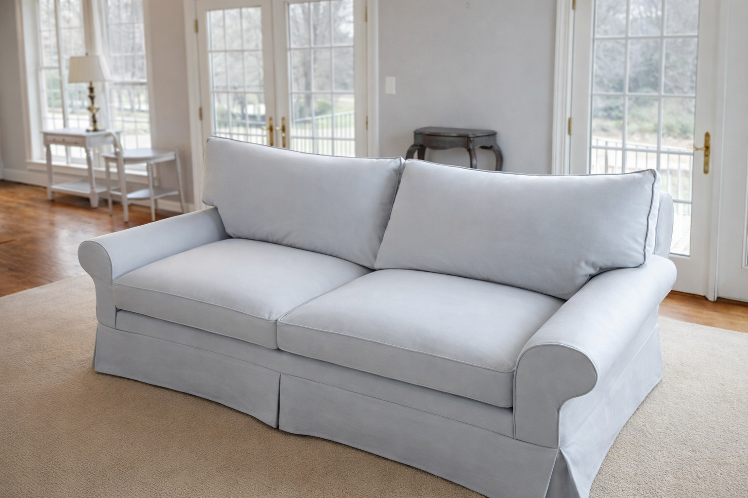 Custom sofa slipcovers with a tailored fit, designed and installed by Mill End Shops