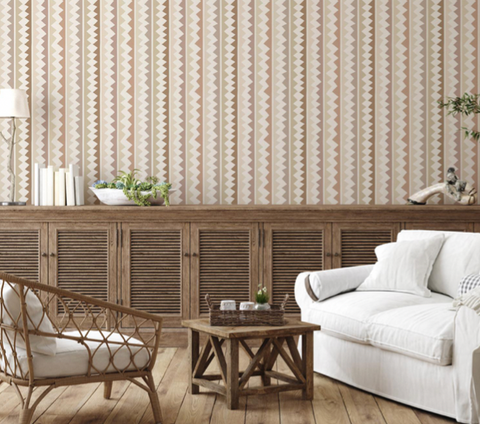 Room interior featuring The Vale London - Hype Collection - Fabricut Ziggy WP Dune wallpaper in a designer setting.