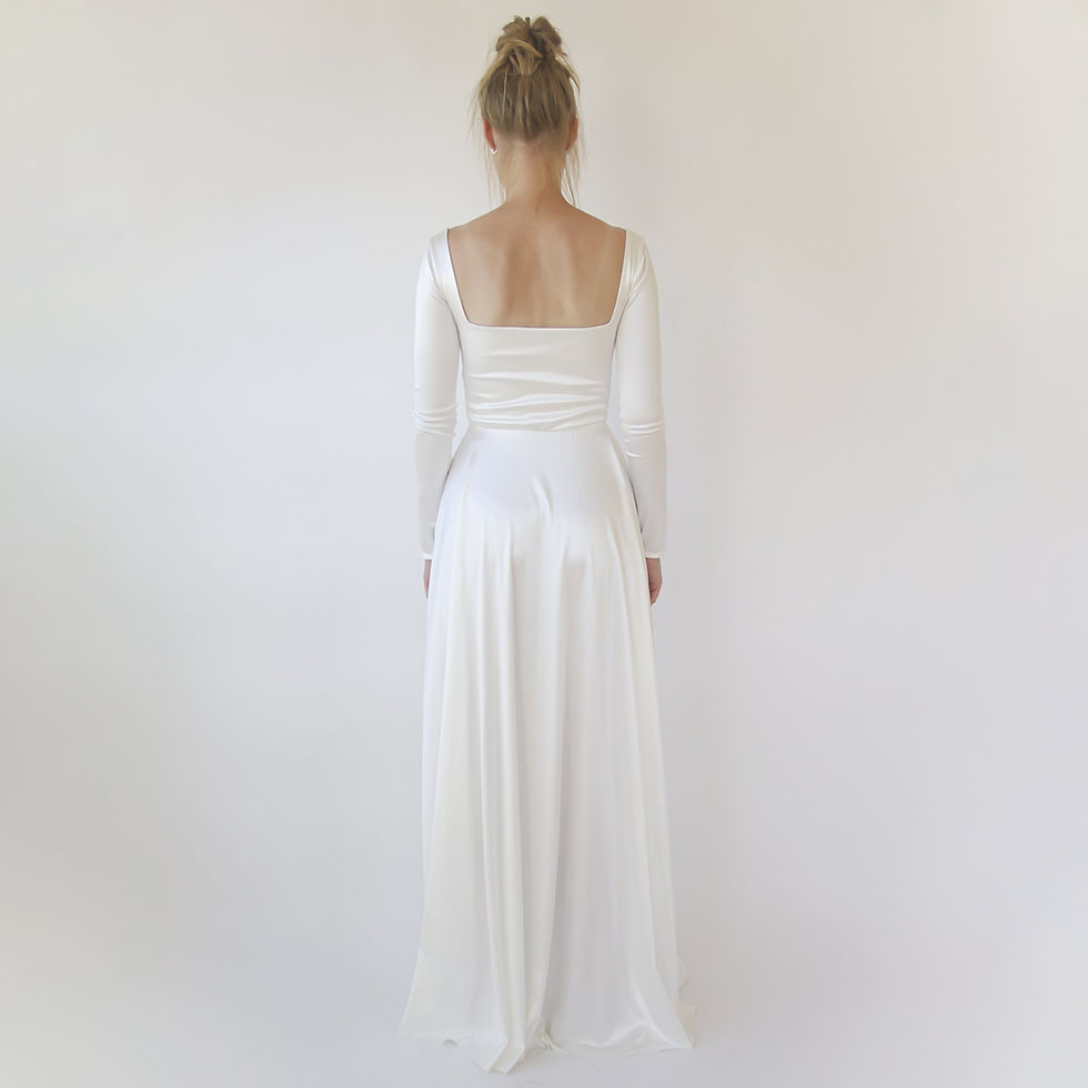 Thumbnail: Bestseller Ivory Square Neckline Minimalist Satin Wedding Dress #1351
