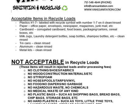 Acceptable/Unacceptable Recycling Info.