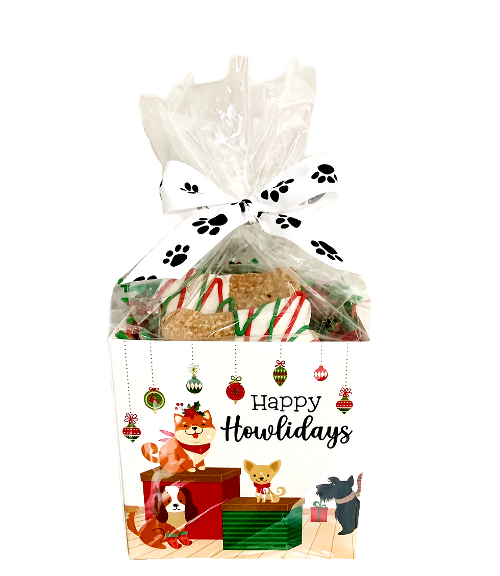 Happy Howlidays Box of Regal Beagle Bakery Dog Treats Front View