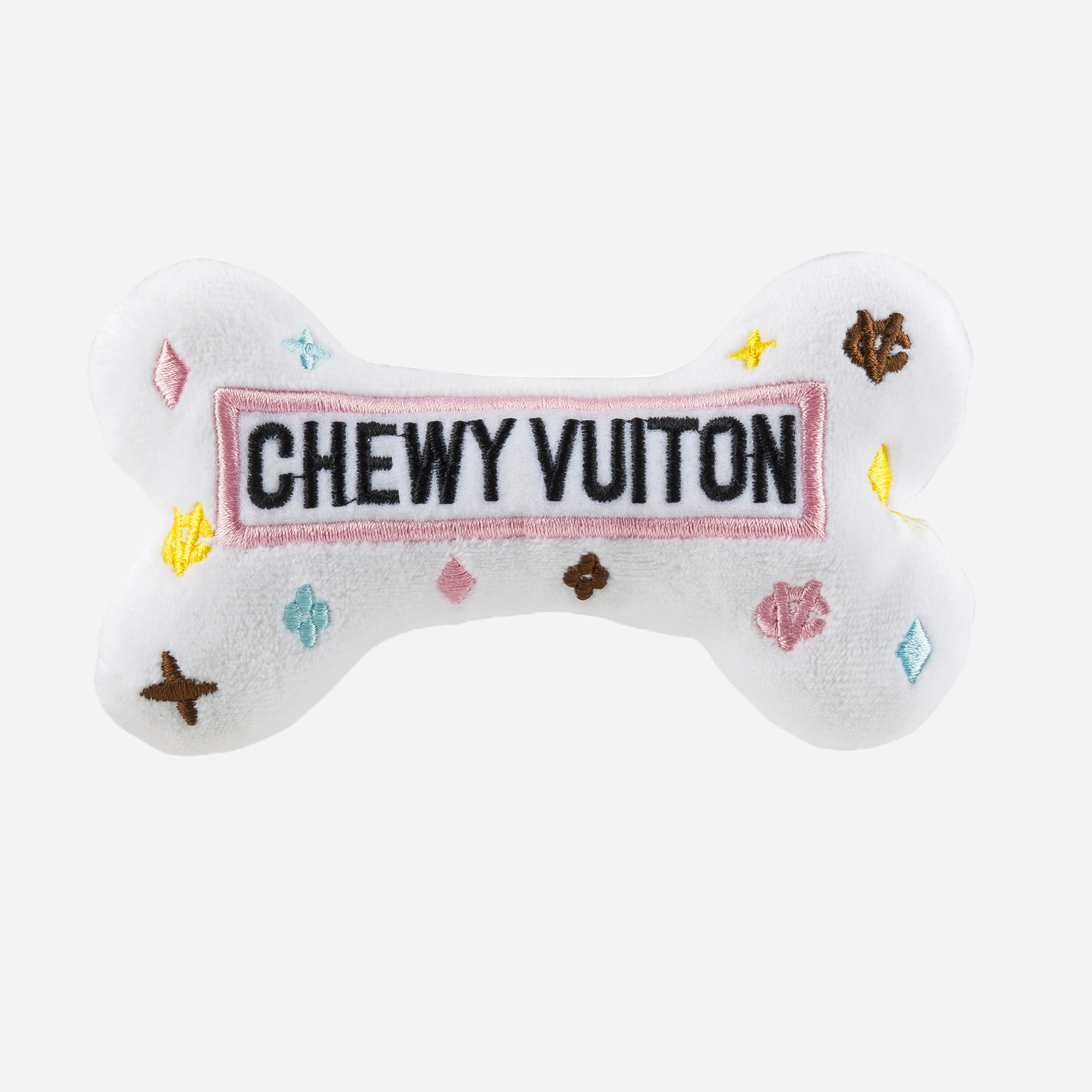Haute Diggity Dog White Chewy Vuiton Bones Squeaker Dog Toy
