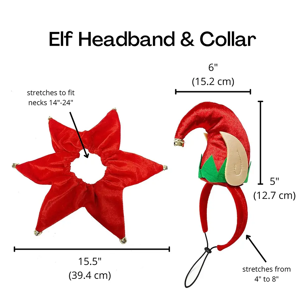 Thumbnail: Midlee Elf Dog Hat with Bell Neck Band Dog Costume Measurements