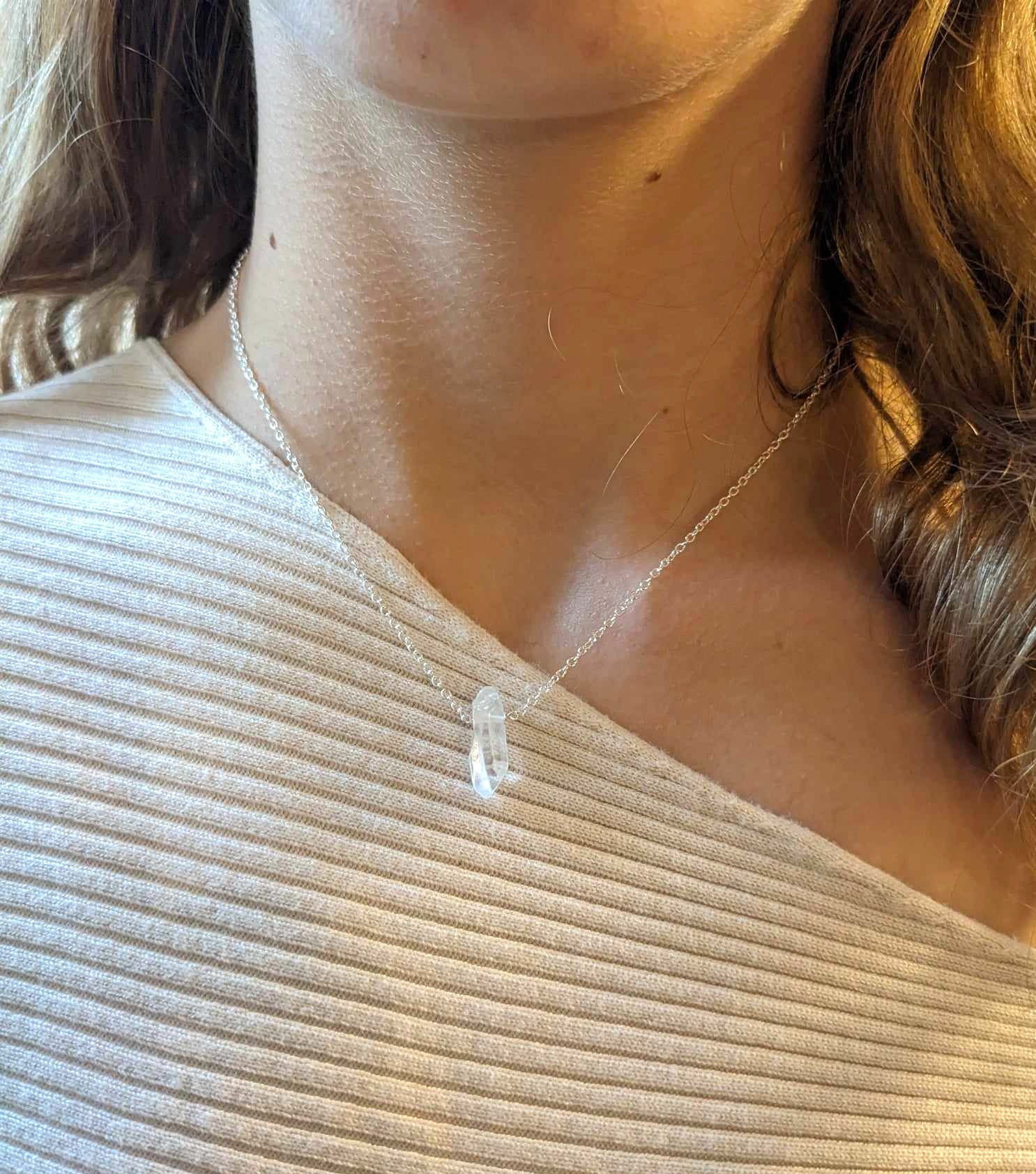 Raw Quartz Crystal Necklace in Sterling Silver