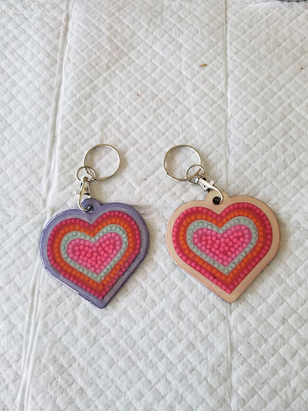 Hearts | 2.5" heart-shaped wood cut out finished in Diamond Dotz and UV resin | hearts | keychains | keychains for sale | Diamond Dotz | UV resin