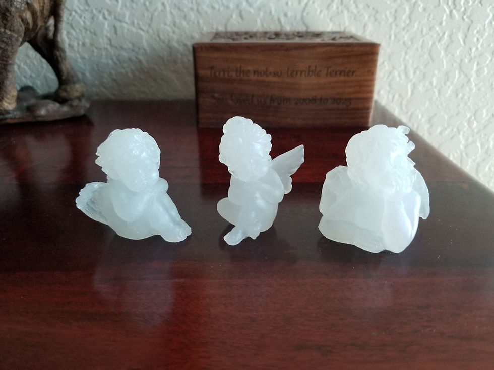 Angel Glow | small resin angels in a glow in the dark pigment white in daylight and blue at night | piggies after dark | resin | resin crafts | angels | angel decor | angel | glow in the dark