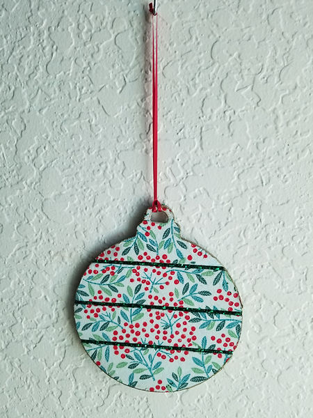 Christmas Ornament | 6" wood Christmas ornament decoupage with holly designs highlitghted with red glitter | decoupage | glitter | glitter fun | Christmas ornament | Christmas decor | Christmas gifts