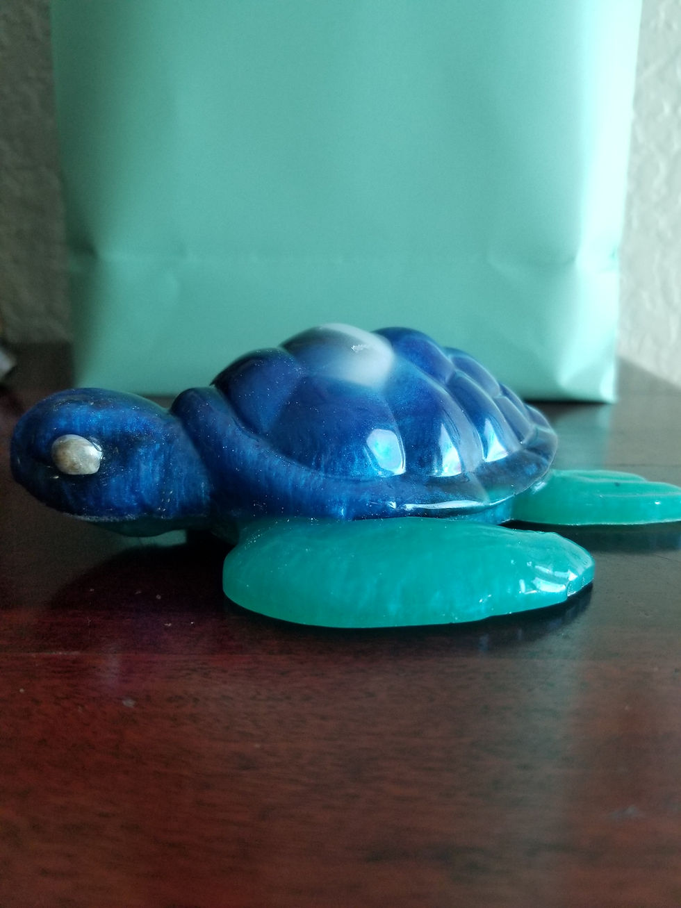 Turtle Nightlight | a 6" blue/green resin turtle with variable colored nightlight | resin | resin artist | resin artwork | turtles | turtle power